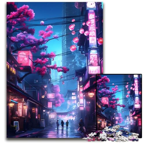 Puzzle 1000 Teile für Erwachsene, Titel: Neon Sakura Street, Holzpuzzle, Denkspiel für Teenager und Familieninteraktion, 26x38cm Puzzle 1000 Teile für Erwachsene, Titel: Neon Sakura Street, Holzpuzzle, Denkspiel für Teenager und Familieninteraktion, 26x38cm von LGSHENG