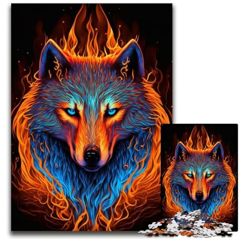 Puzzle 1000 Teile für Erwachsene, Wolf, Feuer, Wasser, Holzpuzzle, ideal für Liebhaber, perfektes Weihnachts-, Neujahrs-, Valentinstagsgeschenk, 26x38cm von LGSHENG