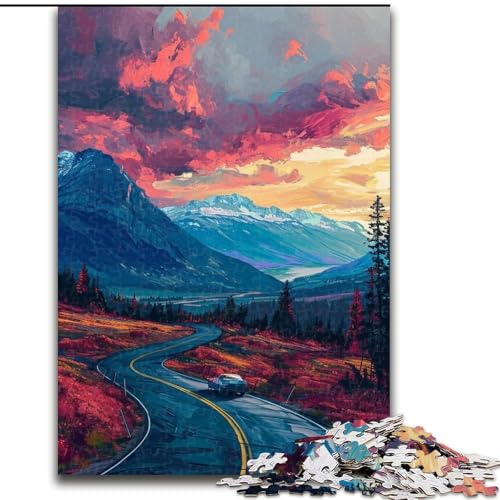Puzzle 1000 Teile für Erwachsene, farbenfrohe Autobahn mit Berg, Puzzle für Teenager, Familien-Lernspiele, Heimdekoration, Geschenk (Größe: 26x38cm) von LGSHENG