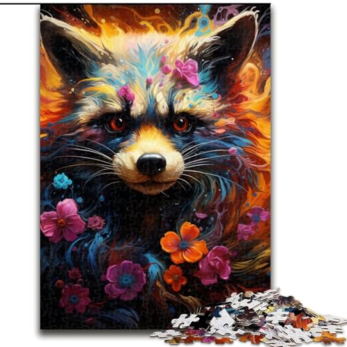Puzzle 1000 Teile für Erwachsene, farbenfrohes Kunst-Waschbär-Puzzle, pädagogisches Denkspiel, künstlerische Heim- und Bürodekoration, ab 14 Jahren (Größe: 26x38cm) von LGSHENG