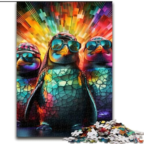 Puzzle 1000 Teile für Erwachsene, farbenfrohes Pinguin-Kunst-Puzzle, DIY-Dekoration, Gehirn-Herausforderung, für Erwachsene, Familie, (Größe: 50x75cm) von LGSHENG