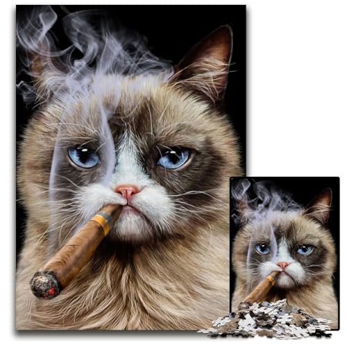 Puzzle 1000 Teile für Erwachsene, verärgerte Katze mit Zigarre, Holzpuzzle, Denkspiel, interaktives Familienspiel, geeignet für Kinder ab 14 Jahren, 26x38cm Puzzle 1000 Teile für Erwachsene, verärgerte Katze mit Zigarre, Holzpuzzle, Denkspiel, interaktives Familienspiel, geeignet für Kinder ab 14 Jahren, 26x38cm von LGSHENG