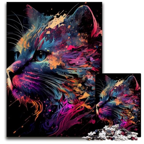Puzzle 1000 Teile für Erwachsene Abstrakte Katze Surreale Puzzles für Erwachsene Spaß bei Heimaktivitäten, Geburtstagsgeschenk, Reisegeschenke 26X38CM/10,23x14,96 Zoll von LGSHENG