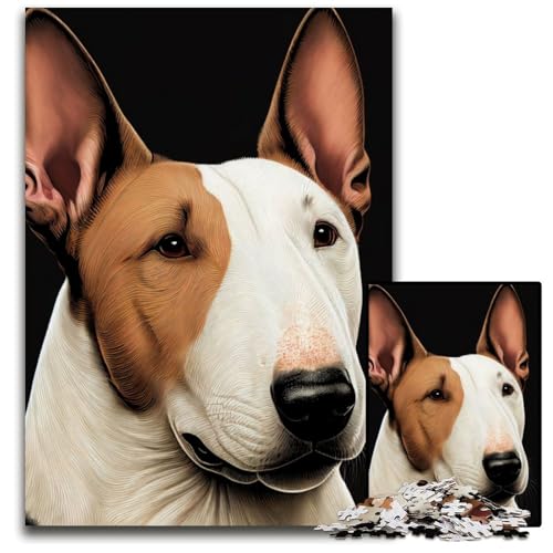 Puzzle 1000 Teile für Erwachsene Bullterrier-Hund Holzpuzzle Denkspiel, Interaktives Familienspiel, Geeignet für Kinder ab 14 Jahren 26X38CM/10.23x14.96inch von LGSHENG
