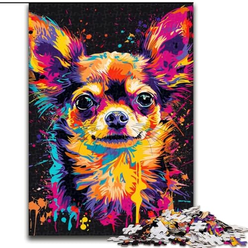 Puzzle 1000 Teile für Erwachsene Chihuahua DJ Neon Puzzle für Teenager Familien-Lernspiele Heimdekoration Geschenk (Größe: 26x38cm) von LGSHENG