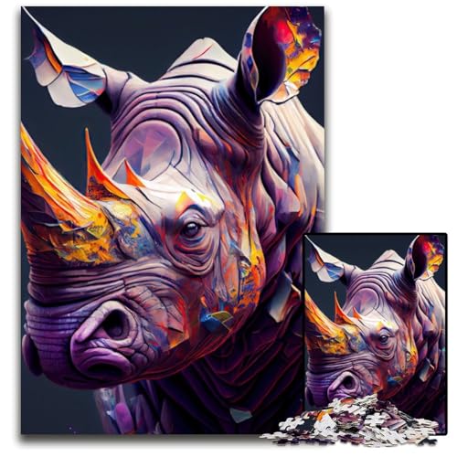 Puzzle 1000 Teile für Erwachsene Das schüchterne Nashorn Puzzles für Erwachsene Spielgeschenk für Erwachsene Interaktives Familienspiel Gehirnherausforderungsgeschenk 26X38CM/10,23x14,96 Zoll von LGSHENG
