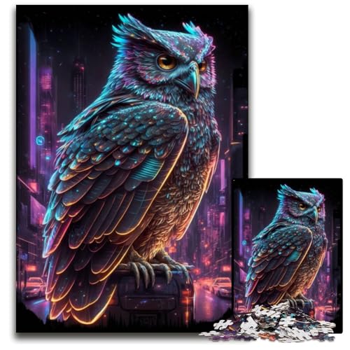 Puzzle 1000 Teile für Erwachsene Eule Holzpuzzle Denkspiel, Interaktives Familienspiel, Geeignet für Kinder ab 14 Jahren 50x75CM/19.68x29.52inch von LGSHENG