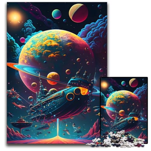 Puzzle 1000 Teile für Erwachsene Galactic Psychedelia Holzpuzzle Interaktives Familienspiel, Bastelgeschenk mit farbenfrohen Kunstwerken 50x75CM/19,68x29,52 Zoll von LGSHENG