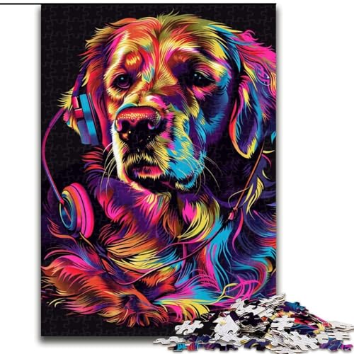 Puzzle 1000 Teile für Erwachsene Golden Retriever mit Kopfhörern Puzzle für Teenager Familien-Lernspiele Heimdekoration Geschenk (Größe: 26x38cm) von LGSHENG