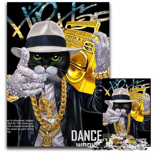 Puzzle 1000 Teile für Erwachsene Hip Hop Rapper Tabby Cat Holzpuzzle Denkspiel, Interaktives Familienspiel, Geeignet für Kinder ab 14 Jahren 26X38CM/10.23x14.96inch Puzzle 1000 Teile für Erwachsene Hip Hop Rapper Tabby Cat Holzpuzzle Denkspiel, Interaktives Familienspiel, Geeignet für Kinder ab 14 Jahren 26X38CM/10.23x14.96inch von LGSHENG