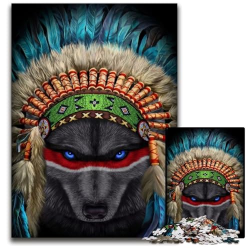 Puzzle 1000 Teile für Erwachsene Indianer-Kriegshäuptling Wolf Holzpuzzle Denkspiel für Teenager und Familieninteraktion 26x38cm Puzzle 1000 Teile für Erwachsene Indianer-Kriegshäuptling Wolf Holzpuzzle Denkspiel für Teenager und Familieninteraktion 26x38cm von LGSHENG