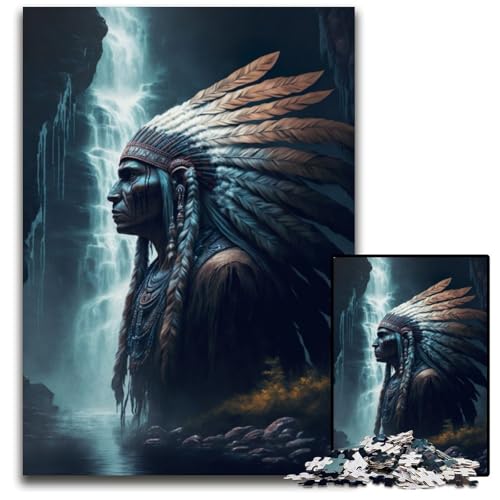 Puzzle 1000 Teile für Erwachsene Indianerhäuptling Holzpuzzle Denkspiel, Interaktives Familienspiel, Geeignet für Kinder ab 14 Jahren 50x75CM/19.68x29.52inch von LGSHENG