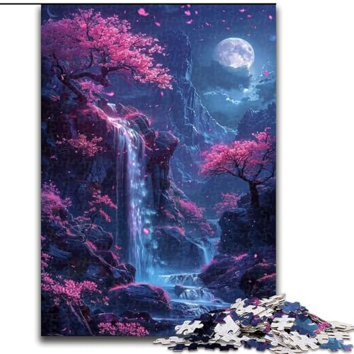 Puzzle 1000 Teile für Erwachsene Kirschblüten-Wasserfall-Puzzle für Teenager, Familien-Lernspiele, Heimdekoration, Geschenk (Größe: 26x38cm) von LGSHENG