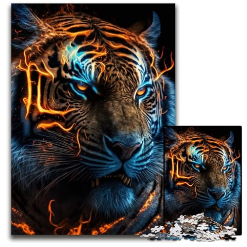 Puzzle 1000 Teile für Erwachsene Neon Tiger Unmögliches Puzzle für Erwachsene DIY Wohnkultur Geschenk, Denksportspiel 26X38CM/10.23x14.96inch von LGSHENG