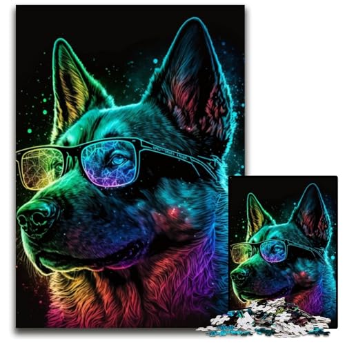 Puzzle 1000 Teile für Erwachsene Neonbrille Hund Holzpuzzle Denkspiel, Interaktives Familienspiel, Geeignet für Kinder ab 14 Jahren 26X38CM/10.23x14.96inch Puzzle 1000 Teile für Erwachsene Neonbrille Hund Holzpuzzle Denkspiel, Interaktives Familienspiel, Geeignet für Kinder ab 14 Jahren 26X38CM/10.23x14.96inch von LGSHENG