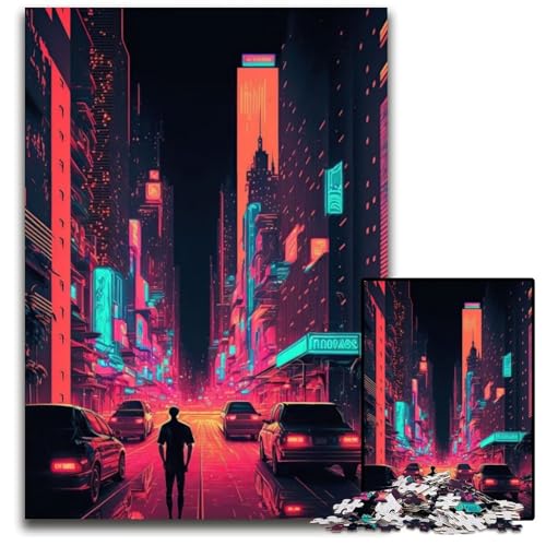 Puzzle 1000 Teile für Erwachsene New York City Neon Holzpuzzle Ideal für Verliebte, Perfektes Weihnachts-, Neujahrs-, Valentinstagsgeschenk 26X38CM/10.23x14.96inch von LGSHENG
