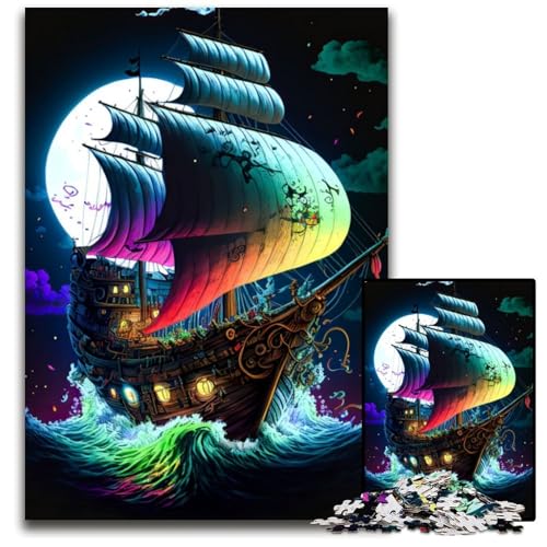 Puzzle 1000 Teile für Erwachsene Piratenschiff Bunte Holzpuzzles Interaktives Familienspiel, Bastelgeschenk mit farbenfrohen Kunstwerken 26X38CM/10,23x14,96 Zoll von LGSHENG