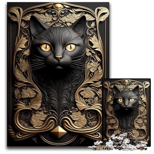 Puzzle 1000 Teile für Erwachsene Schwarze Katze Goldenes Art-Deco-Holzpuzzle, Denkspiel, interaktives Familienspiel, geeignet für Kinder ab 14 Jahren, 50x75cm Puzzle 1000 Teile für Erwachsene Schwarze Katze Goldenes Art-Deco-Holzpuzzle, Denkspiel, interaktives Familienspiel, geeignet für Kinder ab 14 Jahren, 50x75cm von LGSHENG