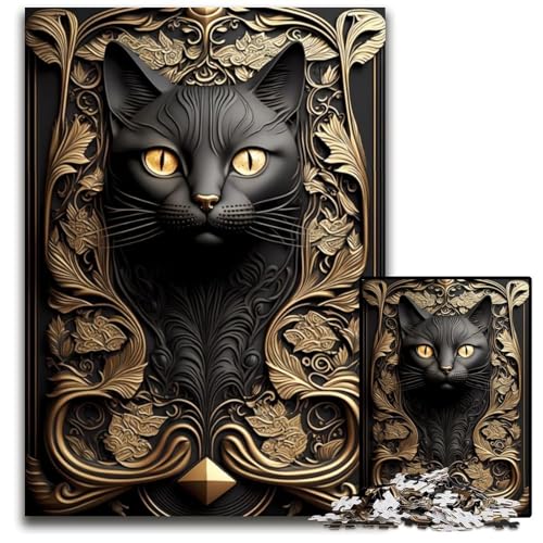 Puzzle 1000 Teile für Erwachsene Schwarze Katze Goldenes Art Deco Holzpuzzle Denkspiel, Interaktives Familienspiel, Geeignet für Kinder ab 14 Jahren 26X38CM/10.23x14.96inch Puzzle 1000 Teile für Erwachsene Schwarze Katze Goldenes Art Deco Holzpuzzle Denkspiel, Interaktives Familienspiel, Geeignet für Kinder ab 14 Jahren 26X38CM/10.23x14.96inch von LGSHENG