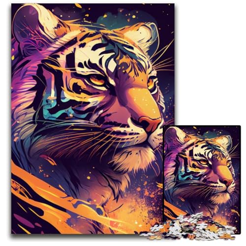 Puzzle 1000 Teile für Erwachsene Tiger Tier Holzpuzzle Ideales DIY-Dekor & Denksport-Geschenk 50x75CM/19.68x29.52inch von LGSHENG