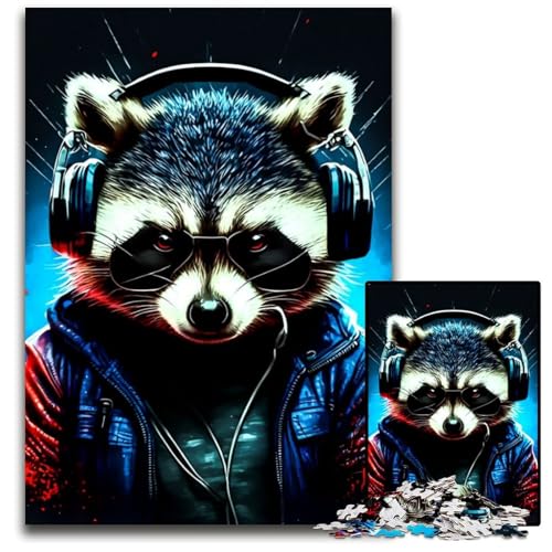 Puzzle 1000 Teile für Erwachsene Waschbär-Puzzle aus Holz, Denkspiel, interaktives Familienspiel, geeignet für Kinder ab 14 Jahren, 26x38cm von LGSHENG