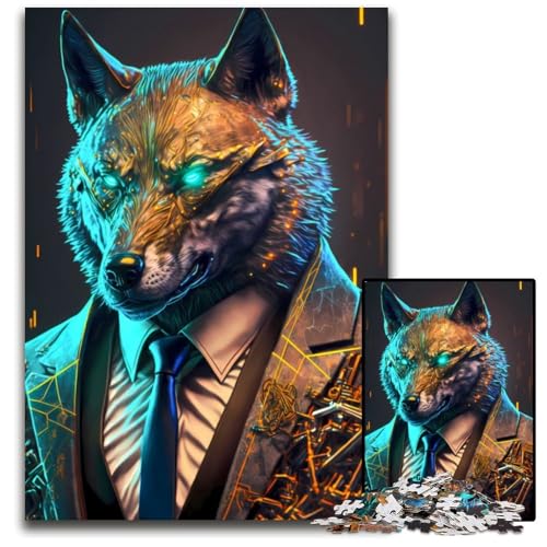 Puzzle 1000 Teile für Erwachsene Wolfsmanager im Anzug Puzzles für Erwachsene Spielgeschenk für Erwachsene Interaktives Familienspiel Gehirnherausforderungsgeschenk 26X38CM/10,23x14,96 Zoll von LGSHENG