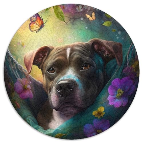 Puzzle für 1000 Teile, wunderschöner Staffordshire Bull Terrier, 1000-teiliges Puzzle für Erwachsene, unmögliche pädagogische Heimdekoration, Spiele und Geschenke (67,5 x 67,5 cm) von LGSHENG
