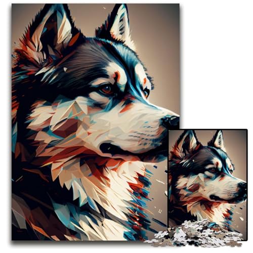 Puzzle für Erwachsene, 1000 Teile, Abstrakter Husky-Hund, Puzzle für Erwachsene, hochschwieriges Denkspiel für Jugendliche, 26x38cm von LGSHENG
