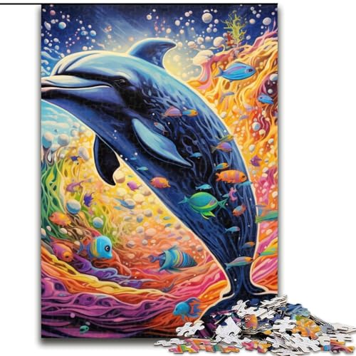 Puzzle für Erwachsene, 1000 Teile, Bunte Delfine, anspruchsvolles Denkspiel, Familienaktivität, Heimdekoration, (Größe: 26x38cm) von LGSHENG
