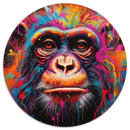 Puzzle für Erwachsene, 1000 Teile, Bunte Gorillas, rund, interaktives Familienspiel, Denksportaufgabe, Geschenk, Lernspielzeug (67,5 x 67,5 cm) von LGSHENG
