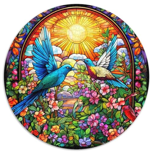 Puzzle für Erwachsene, 1000 Teile, Buntglasvogel, runde Puzzles, anspruchsvolles Denkspiel für Teenager, perfekt als Heimdekoration oder Geschenk (67,5 x 67,5 cm) von LGSHENG