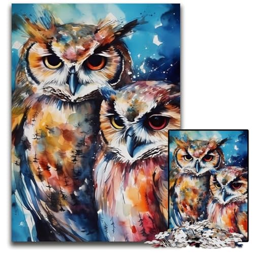 Puzzle für Erwachsene, 1000 Teile, Eulen-Aquarell-Puzzle für Erwachsene, hochschwieriges Denkspiel für Jugendliche, 50x75cm Puzzle für Erwachsene, 1000 Teile, Eulen-Aquarell-Puzzle für Erwachsene, hochschwieriges Denkspiel für Jugendliche, 50x75cm von LGSHENG