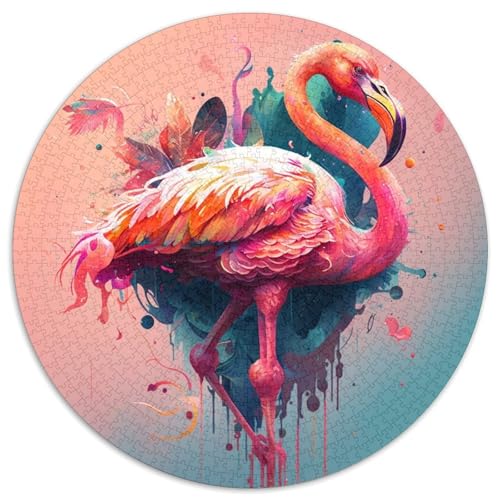 Puzzle für Erwachsene, 1000 Teile, Fantasy-Flamingo, rundes Papierpuzzle, interaktives Familienspiel, Denksportaufgabe, Geschenk, Lernspielzeug (67,5 x 67,5 cm) von LGSHENG