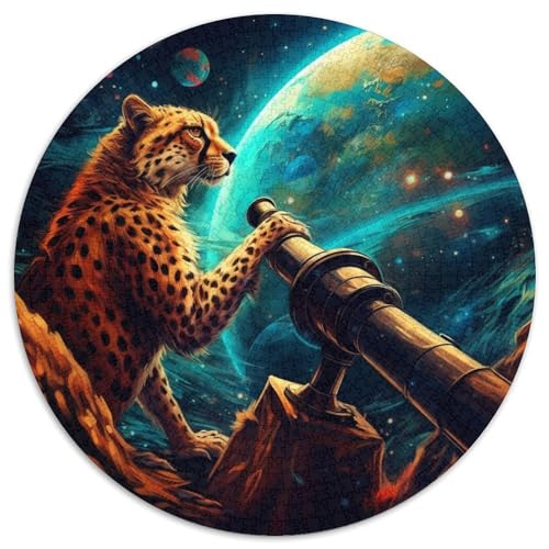 Puzzle für Erwachsene, 1000 Teile, Galaxie-Leopard, rund, Papierpuzzle, interaktives Familienspiel, Denksportaufgabe, Geschenk, Lernspielzeug (67,5 x 67,5 cm) von LGSHENG