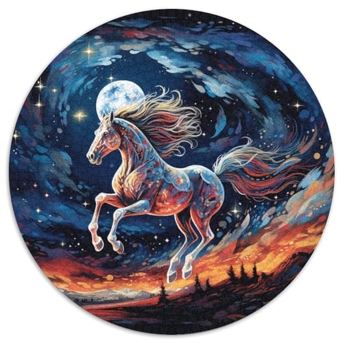 Puzzle für Erwachsene, 1000 Teile, Galaxien, Pferde, rund, Papierpuzzle, interaktives Familienspiel, Denksportaufgabe, Geschenk, Lernspielzeug (67,5 x 67,5 cm) von LGSHENG