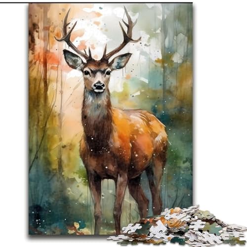 Puzzle für Erwachsene, 1000 Teile, Hirsch-Aquarell-Puzzle, pädagogisches Denkspiel, künstlerische Heim- und Bürodekoration, ab 14 Jahren (Größe: 50x75cm) von LGSHENG