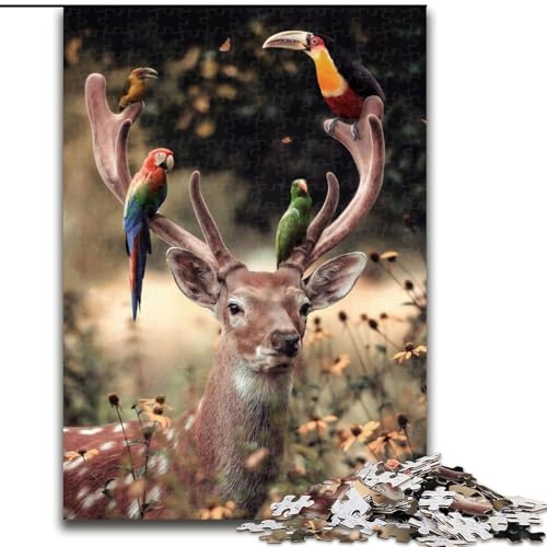 Puzzle für Erwachsene, 1000 Teile, Hirsch- und Vogelpuzzle, pädagogisches Denkspiel, künstlerische Heim- und Bürodekoration, ab 14 Jahren (Größe: 26x38cm) von LGSHENG