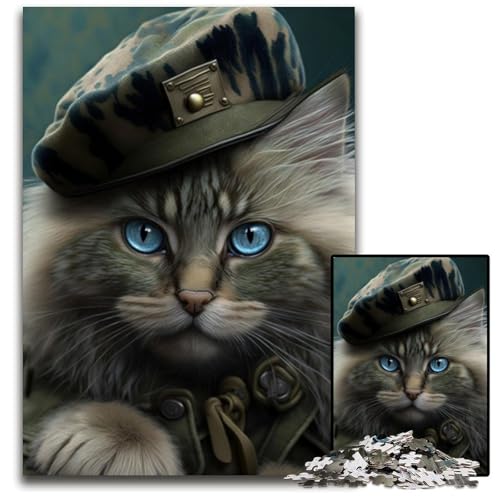 Puzzle für Erwachsene, 1000 Teile, Katze mit Armee-Baskenmütze, Unmögliches Puzzle für Erwachsene, Ideal für Familienspaß, Entspannung, 26x38cm Puzzle für Erwachsene, 1000 Teile, Katze mit Armee-Baskenmütze, Unmögliches Puzzle für Erwachsene, Ideal für Familienspaß, Entspannung, 26x38cm von LGSHENG