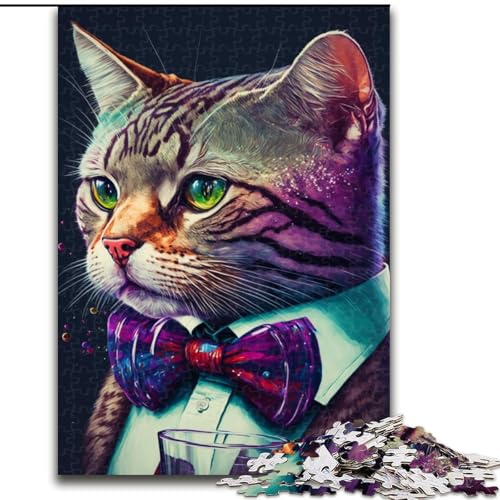 Puzzle für Erwachsene, 1000 Teile, Katze mit Schleife, Puzzle für Familienspaß, perfekt für Feiertage, interaktive Spieleabende (Größe: 50x75cm) von LGSHENG