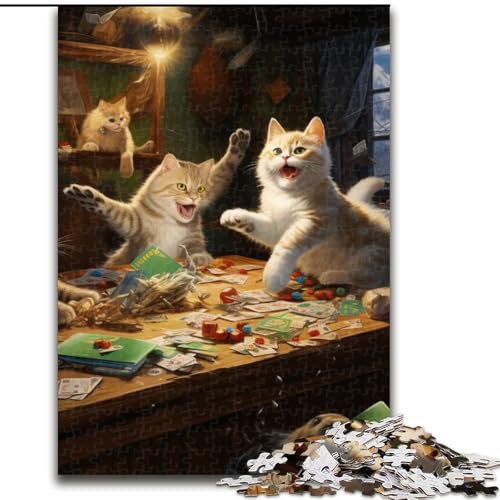 Puzzle für Erwachsene, 1000 Teile, Katzen Spielen Poker, Familienaktivitätsspiel für Teenager, anspruchsvolles Denkspiel (Größe: 50x75cm) von LGSHENG
