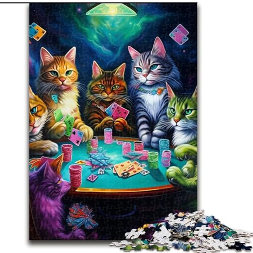 Puzzle für Erwachsene, 1000 Teile, Katzen Spielen Poker, anspruchsvolles Denkspiel für Teenager, perfekt als Heimdekoration oder Geschenk (Größe: 26x38cm) von LGSHENG