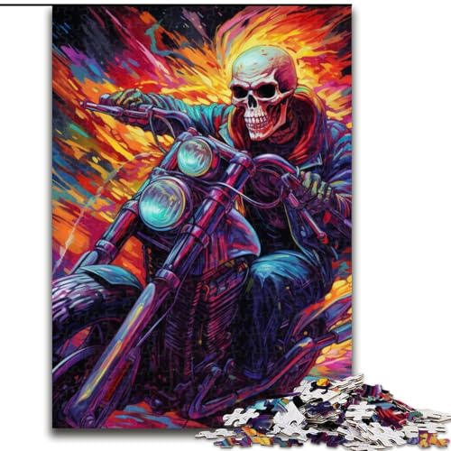 Puzzle für Erwachsene, 1000 Teile, Kunst, Totenkopf-Motorrad-Puzzle, Denksportspiel für Teenager, Familienspieleabend (Größe: 26x38cm) von LGSHENG