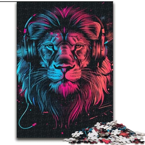 Puzzle für Erwachsene, 1000 Teile, Löwe mit Kopfhörern und Sonnenbrille, Familien-Aktivitätsspiel für Teenager, anspruchsvolles Denkspiel (Größe: 26x38cm) von LGSHENG