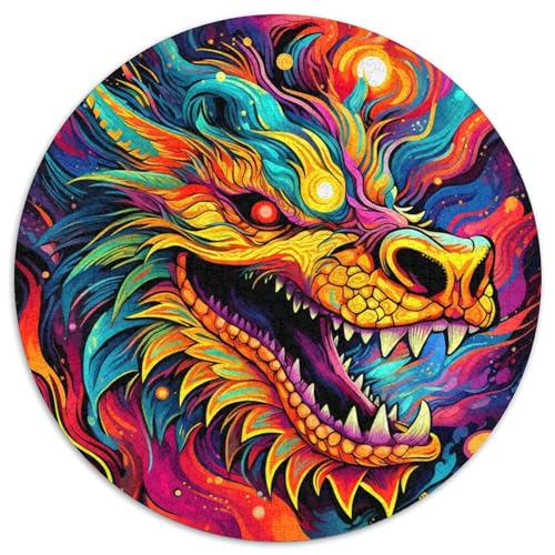 Puzzle für Erwachsene, 1000 Teile, Psychedelischer Kunstdrache, rundes Puzzle, interaktives Familienspiel, Denksportaufgabe, Geschenk, Lernspielzeug (67,5 x 67,5 cm) von LGSHENG