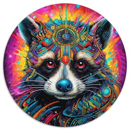 Puzzle für Erwachsene, 1000 Teile, Psychedelischer Tier-Waschbär, rundes Puzzle, interaktives Familienspiel, Denksportaufgabe, Geschenk, Lernspielzeug (67,5 x 67,5 cm) von LGSHENG