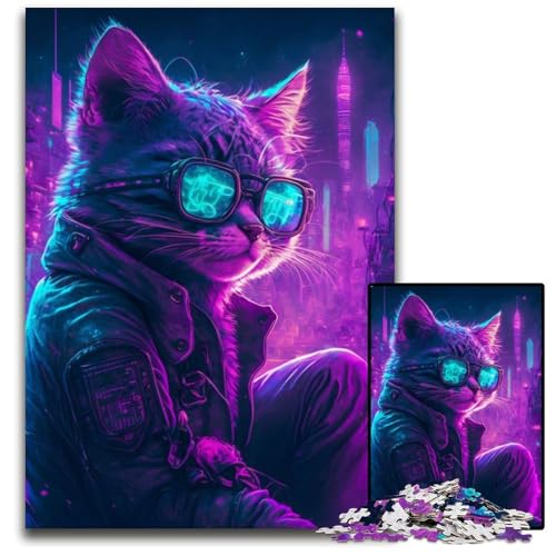 Puzzle für Erwachsene, 1000 Teile, Punk-Mensch-Kätzchen, Puzzle für Erwachsene, hochschwieriges Denkspiel für Jugendliche, 50x75cm von LGSHENG
