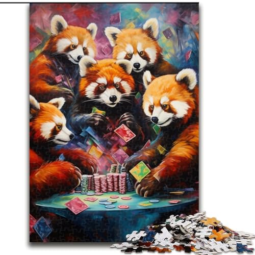 Puzzle für Erwachsene, 1000 Teile, Roter Panda, Poker-Puzzle, anspruchsvolles Denkspiel, Familienaktivität, Heimdekoration, (Größe: 26x38cm) von LGSHENG