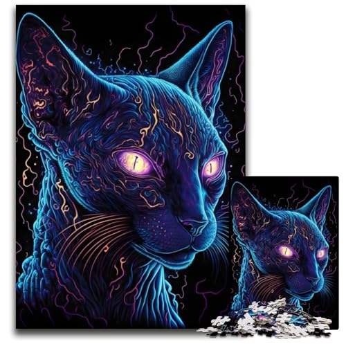 Puzzle für Erwachsene, 1000 Teile, Schwarzlichtkatze, Unmögliches Puzzle für Erwachsene, Ideal für Familienspaß, Entspannung, 26x38cm von LGSHENG