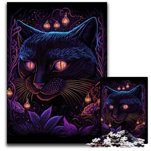Puzzle für Erwachsene, 1000 Teile, Schwarzlichtkatze, Unmögliches Puzzle für Erwachsene, Ideal für Familienspaß, Entspannung, 50x75cm von LGSHENG