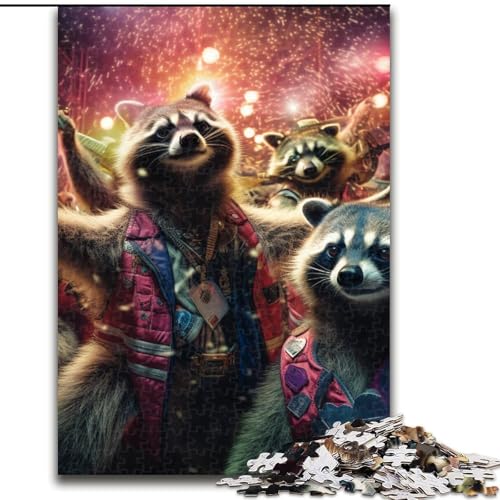 Puzzle für Erwachsene, 1000 Teile, Sternennacht-Waschbär-Puzzle, anspruchsvolles DIY-Dekorationsspiel, interaktives Familienspielzeug (Größe: 50x75cm) von LGSHENG